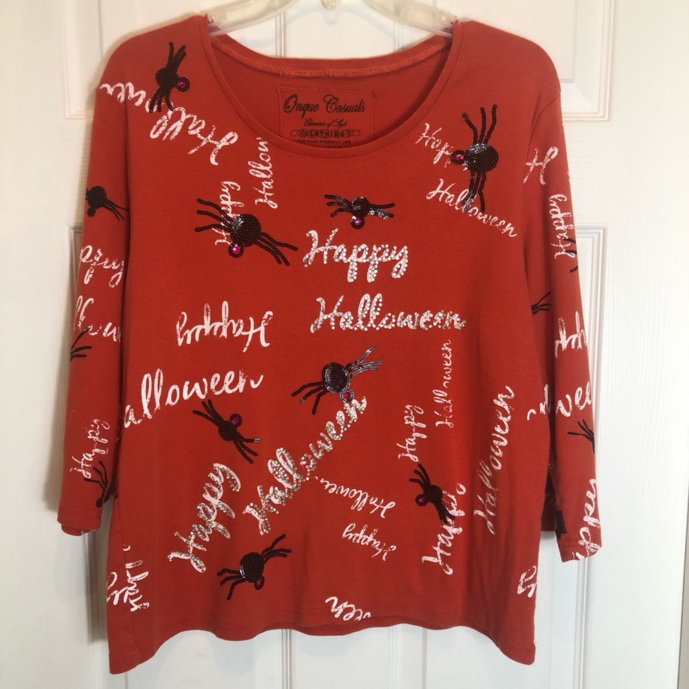 Onque Casuals Sequined Halloween 3/4 Sleeve Top. Size XL